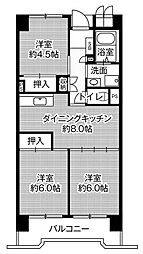ビレッジハウス笠寺タワー 3DKの間取図画像