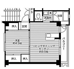 ビレッジハウス上野部1号棟 1LDKの間取図画像