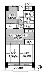 ビレッジハウス木場タワー 3DKの間取図画像