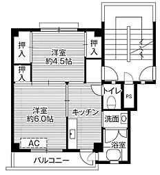 ビレッジハウス拾石2号棟 2Kの間取図画像