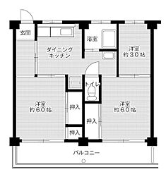 ビレッジハウス共和1号棟 3DKの間取図画像
