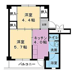ビレッジハウス国本3号棟 2Kの間取図画像