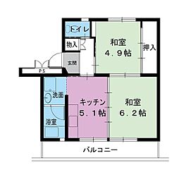 ビレッジハウス井村1号棟 2DKの間取図画像