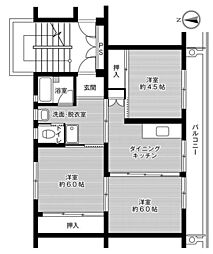 ビレッジハウス萩平2号棟 3DKの間取図画像