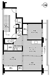 ビレッジハウス苗木2号棟 3DKの間取図画像