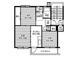 ビレッジハウス笹川13棟 3Kの間取図画像