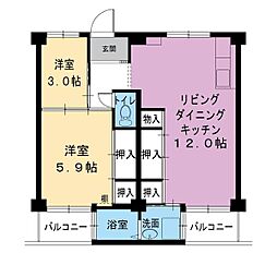 ビレッジハウス見瀬1号棟 2LDKの間取図画像