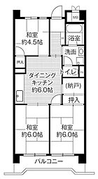 ビレッジハウス港島タワー 3DKの間取図画像