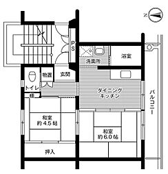 ビレッジハウス村国1号棟 2DKの間取図画像