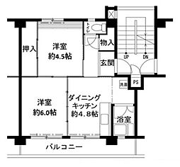 ビレッジハウス鳴滝3号棟 2DKの間取図画像