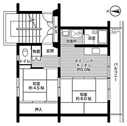 ビレッジハウス千津ヶ谷2 2DKの間取図画像