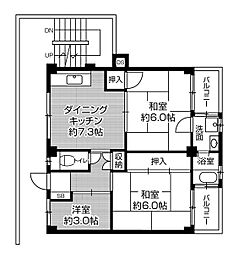 ビレッジハウス私部1号棟 3DKの間取図画像