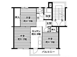 ビレッジハウス鳴滝23号棟 3Kの間取図画像
