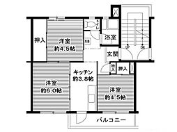 ビレッジハウス鳴滝6号棟 3Kの間取図画像
