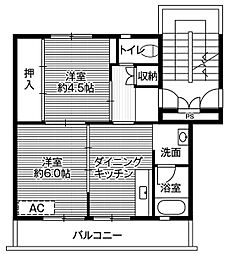 ビレッジハウス下陰第二2号棟 2DKの間取図画像