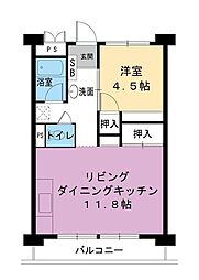 ビレッジハウス南清水タワー西棟 1LDKの間取図画像