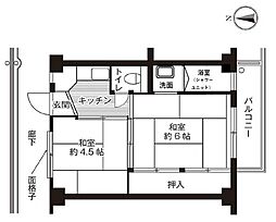 ビレッジハウス鴻池1号棟 2Kの間取図画像