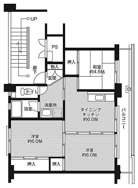 ビレッジハウスつるみ1号棟 0405｜兵庫県養父市八鹿町伊佐(賃貸マンション3DK・4階・53.08㎡)の写真 その2