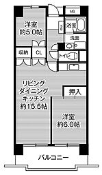 ビレッジハウス高美が丘タワー1号棟 13階2LDKの間取り