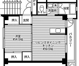 ビレッジハウス米田1号棟 1LDKの間取図画像