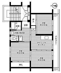ビレッジハウス津の井2号棟 3DKの間取図画像