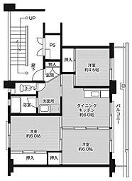 ビレッジハウス西出雲2号棟 3DKの間取図画像