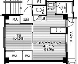 ビレッジハウス田布施1号棟 1LDKの間取図画像