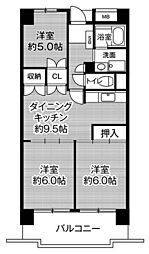 ビレッジハウス高美が丘タワー 3DKの間取図画像
