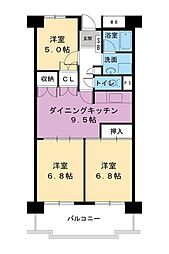 ビレッジハウス高美が丘タワー 3DKの間取図画像