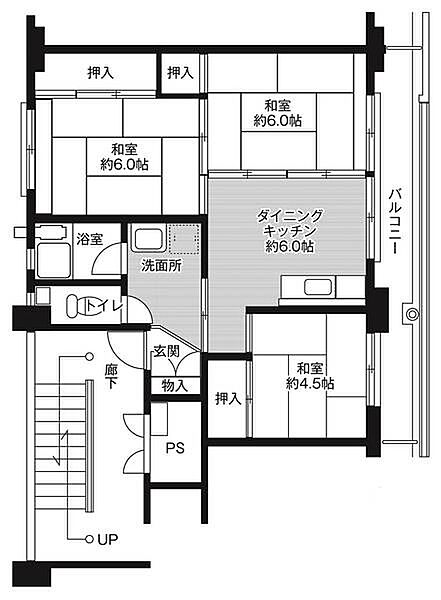ビレッジハウス米子1号棟 0104｜鳥取県米子市大崎(賃貸マンション3DK・1階・53.08㎡)の写真 その2