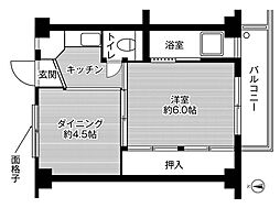 ビレッジハウス河内第二2号棟 4階1DKの間取り