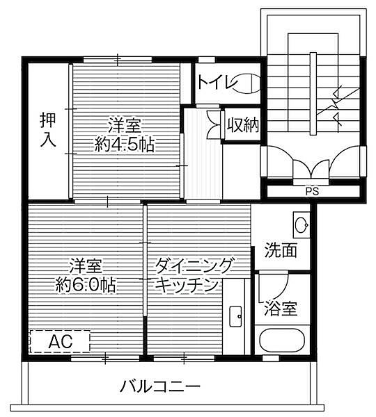 ビレッジハウス直方5号棟 0405｜福岡県直方市大字下新入(賃貸マンション2DK・4階・39.83㎡)の写真 その2