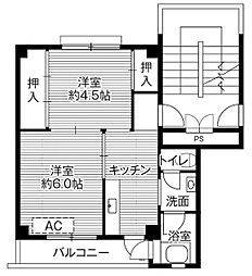 ビレッジハウス琴海1号棟 3階2Kの間取り