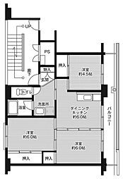 ビレッジハウス七城1号棟 3DKの間取図画像
