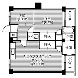 ビレッジハウス古賀5号棟 2LDKの間取図画像