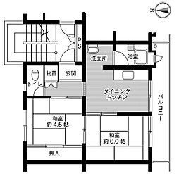 ビレッジハウス玉里1号棟 2DKの間取図画像