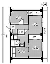 ビレッジハウス則松2 3DKの間取図画像