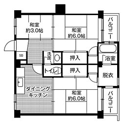 ビレッジハウス萩原1 3DKの間取図画像
