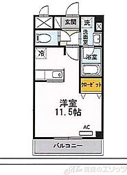 シャルマンクレール 1階ワンルームの間取り