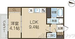 アート茨木 1階1LDKの間取り