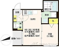 ハーモニーテラス東三国 1階1DKの間取り