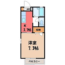 レオンB 1Kの間取図画像