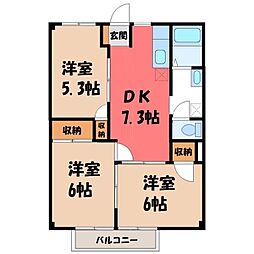 ニューシティ横田 3DKの間取図画像