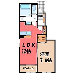 JR東北本線 古河駅 バス16分 中田踏切北下車 徒歩11分の賃貸アパート 1階1LDKの間取り
