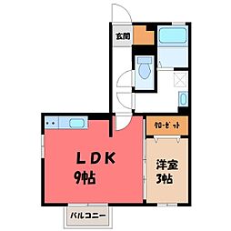JR高崎線 行田駅 徒歩13分の賃貸アパート 2階1LDKの間取り