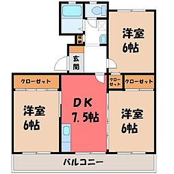JR東北本線 古河駅 バス29分 中央ハイツ入口下車 徒歩3分の賃貸アパート 1階3DKの間取り