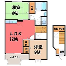 JR東北本線 古河駅 バス18分 町水海下車 徒歩4分の賃貸アパート 2階2LDKの間取り