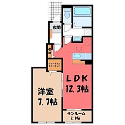 JR高崎線 行田駅 徒歩6分の賃貸アパート 1階1LDKの間取り
