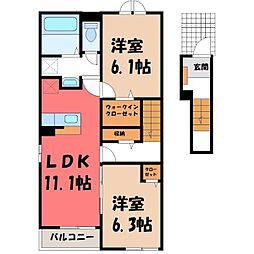 JR高崎線 行田駅 徒歩6分の賃貸アパート 2階2LDKの間取り