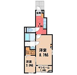 秩父鉄道 行田市駅 徒歩25分の賃貸アパート 1階2Kの間取り